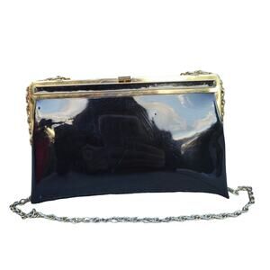 Vintage black Patent leather Chain Clutch